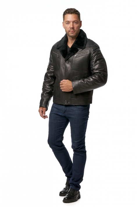 Мужская кожаная куртка из натуральной кожи на меху с воротником 8013200