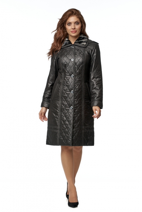 Женское пальто из текстиля с воротником, отделка искусственный мех 8016464